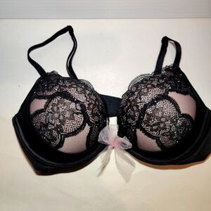 Victoria's secret pink black lace bow bombshell  bra 34B